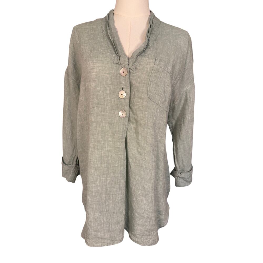 Pure Jill Linen Button Front Tunic – Pale Seafoam Green – Size S